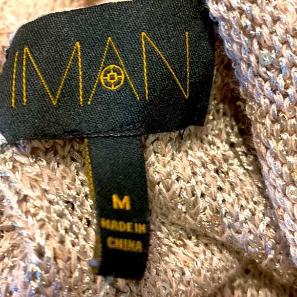 New Rose Gold Sequin Off Shoulder Eye Catching Sweater Medium - Picture 9 of 10